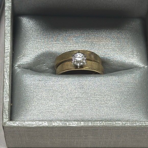 14k Yellow Gold Vintage Solitaire Natural Diamond Rings Set. - Picture 1 of 6